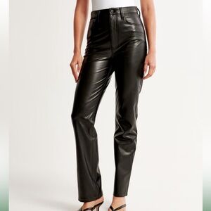 NWOT Abercrombie Fitch 24W R 90s Straight High Rise Black Vegan Leather Pants
